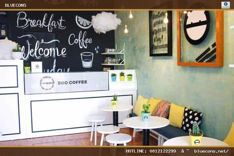 Thiết kế quán cafe nhà ống – hình ảnh Bluecons