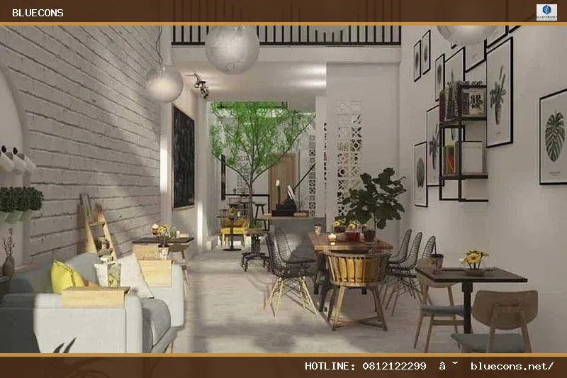 Thiết kế quán cafe nhà ống – hình ảnh Bluecons