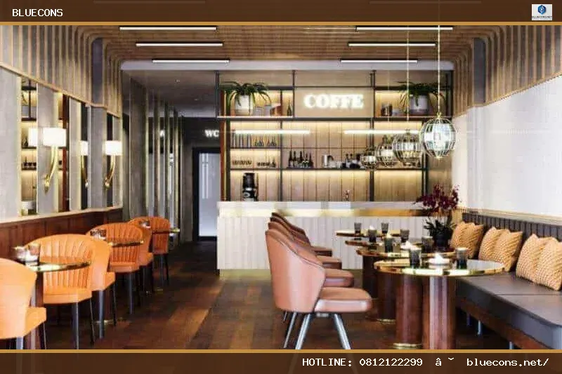 Thiết kế quán cafe nhà ống – hình ảnh Bluecons