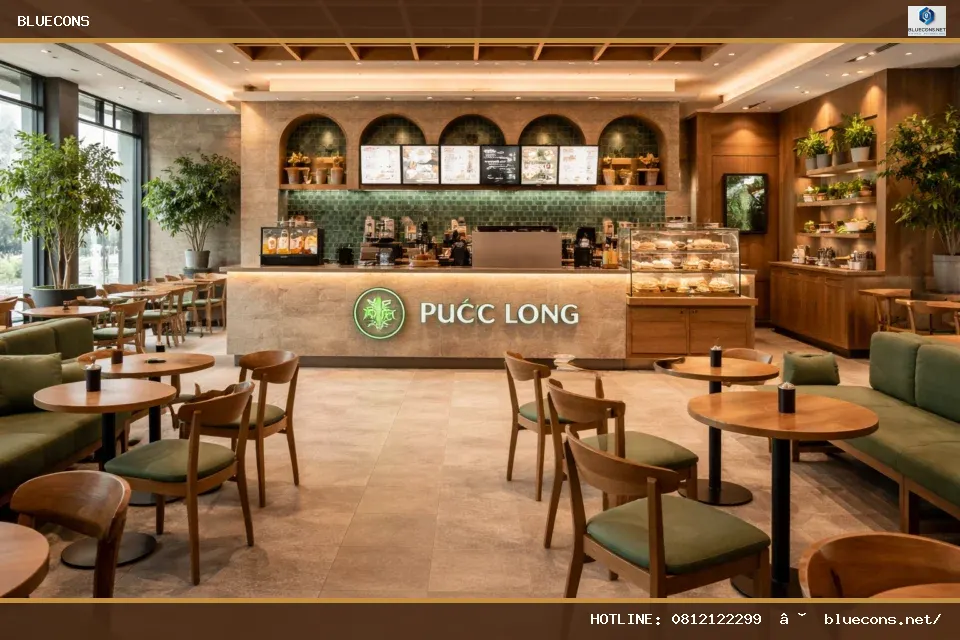 Thiết kế quán cafe Phúc Long – ảnh minh họa Bluecons