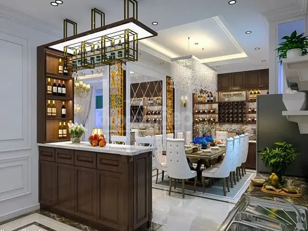 Quầy bar bếp đẹp với ánh sáng hài hòa