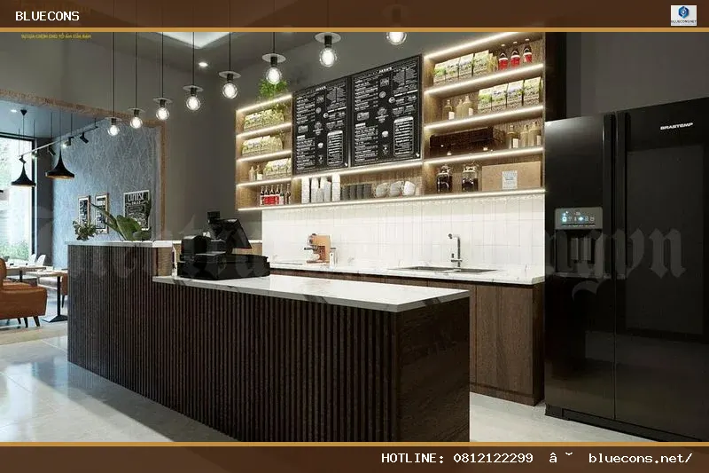 Thiết Kế Quầy Pha Chế Quán Cafe Đẹp – hình ảnh Bluecons