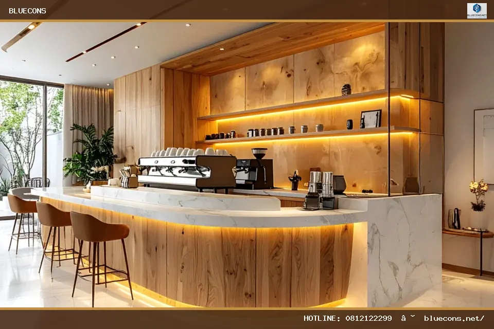 Thiết Kế Quầy Pha Chế Quán Cafe Đẹp – hình ảnh Bluecons