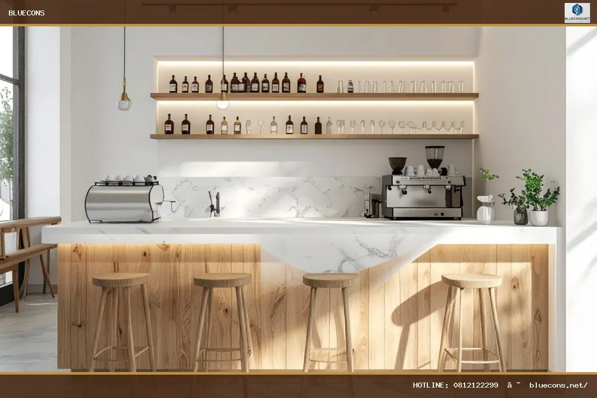Thiết Kế Quầy Pha Chế Quán Cafe Đẹp – hình ảnh Bluecons