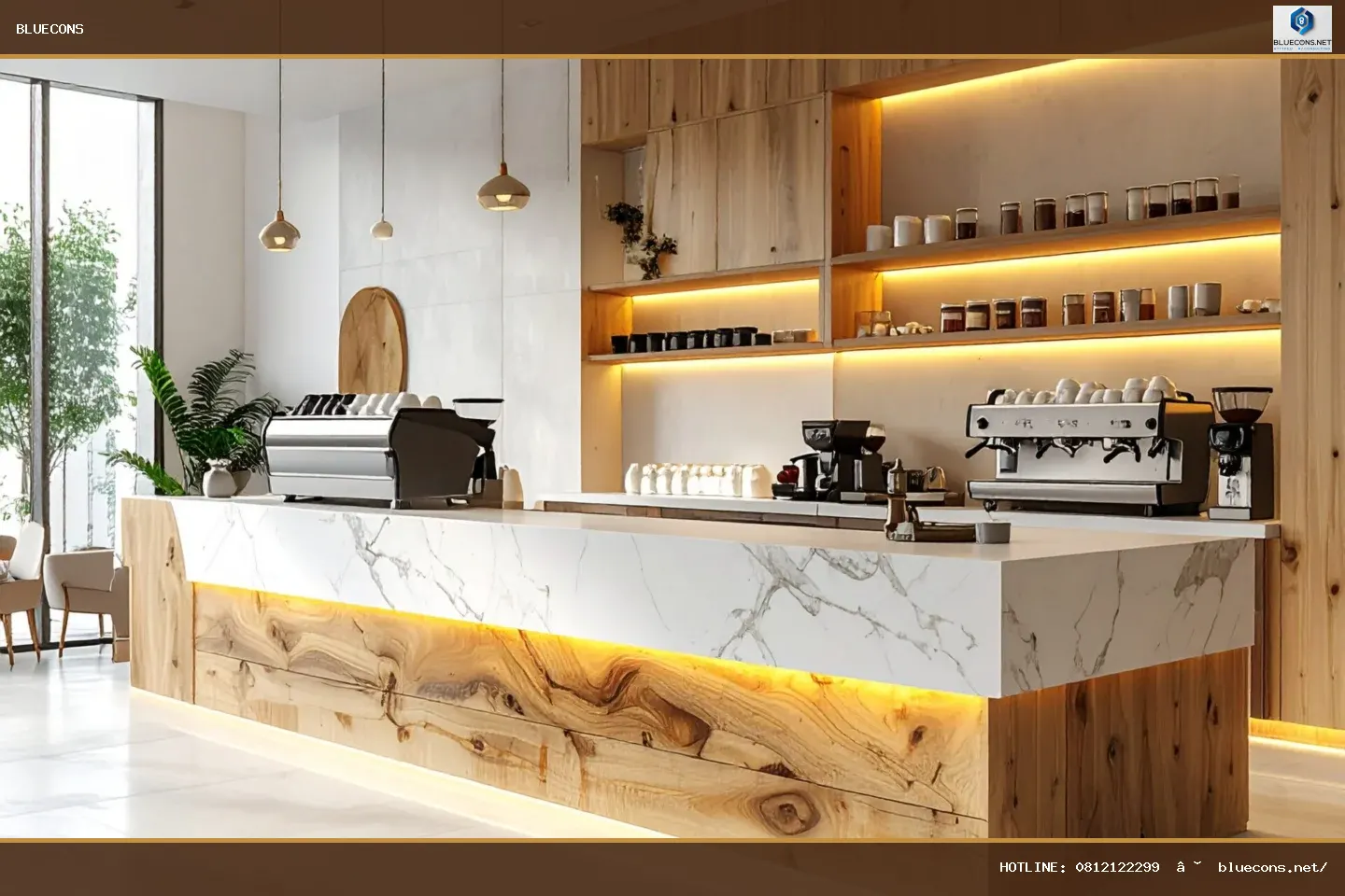 Thiết Kế Quầy Pha Chế Quán Cafe Đẹp – hình ảnh Bluecons
