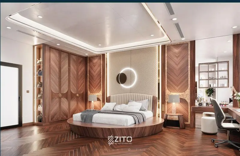 Thiết kế thi công phòng khách gỗ óc chó chung cư
