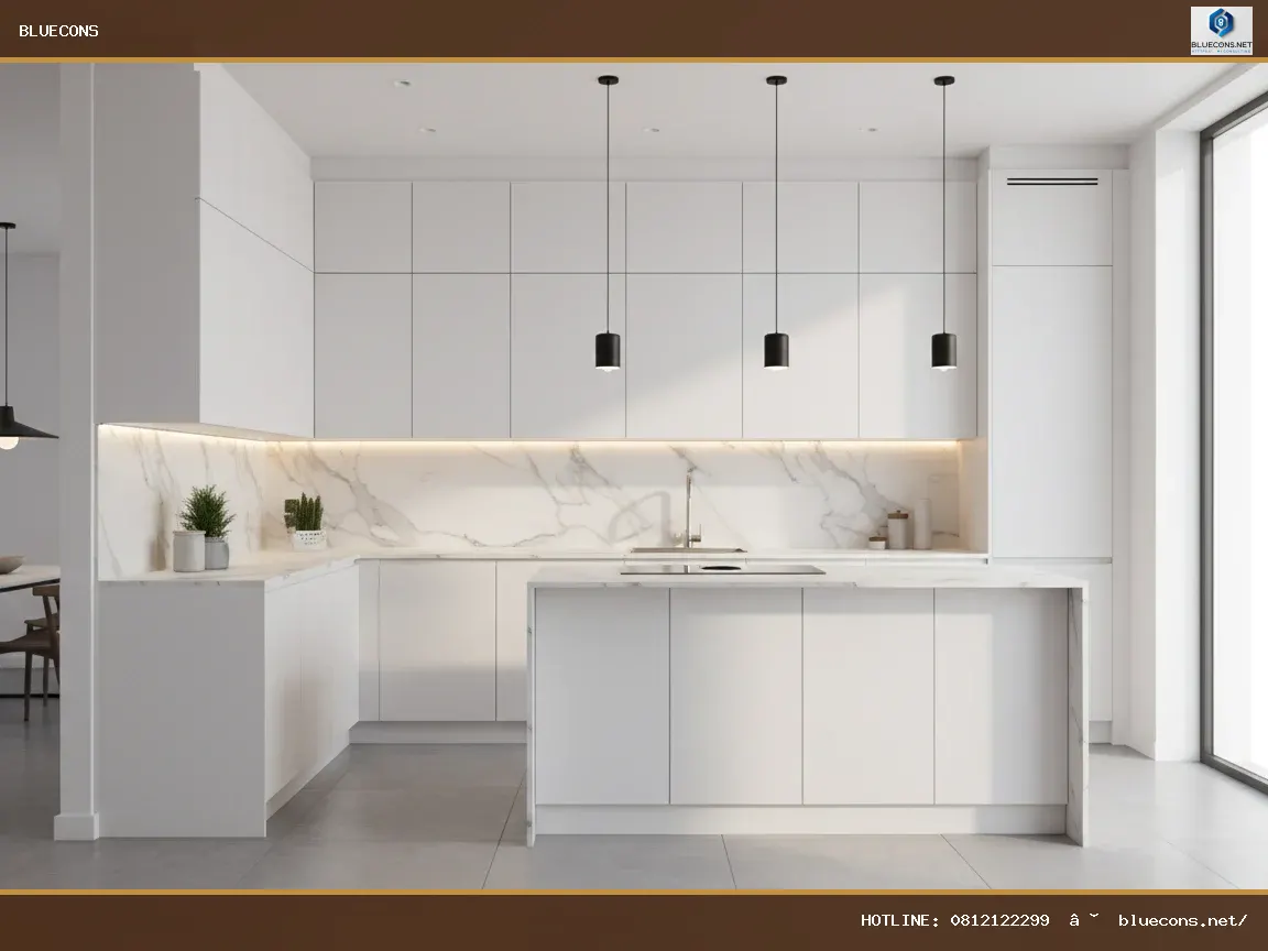 Thiết kế tủ bếp chữ L – hình ảnh Bluecons