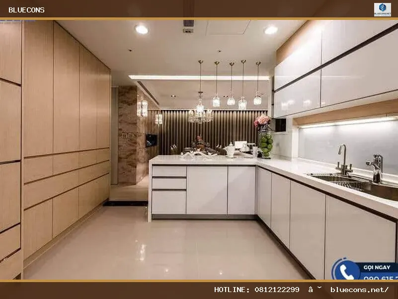Thiết kế tủ bếp chữ L hiện đại – hình ảnh Bluecons