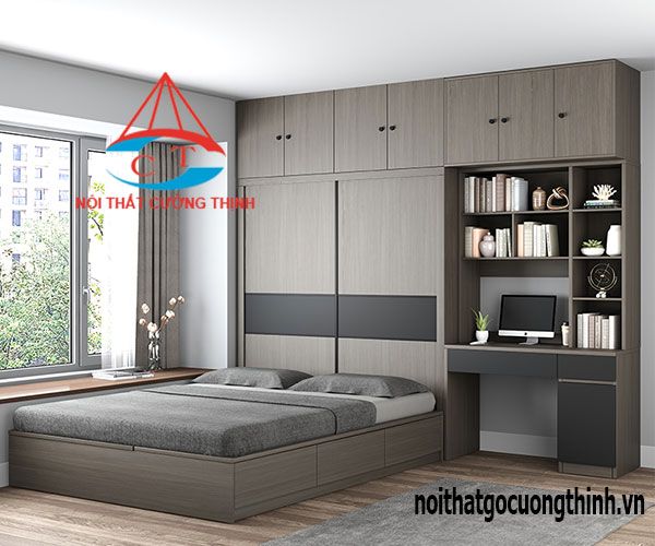 Hình ảnh 4: tủ quần áo cửa lùa kết hợp giường ngủ