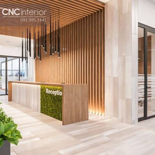 Vách gỗ trang trí quầy lễ tân