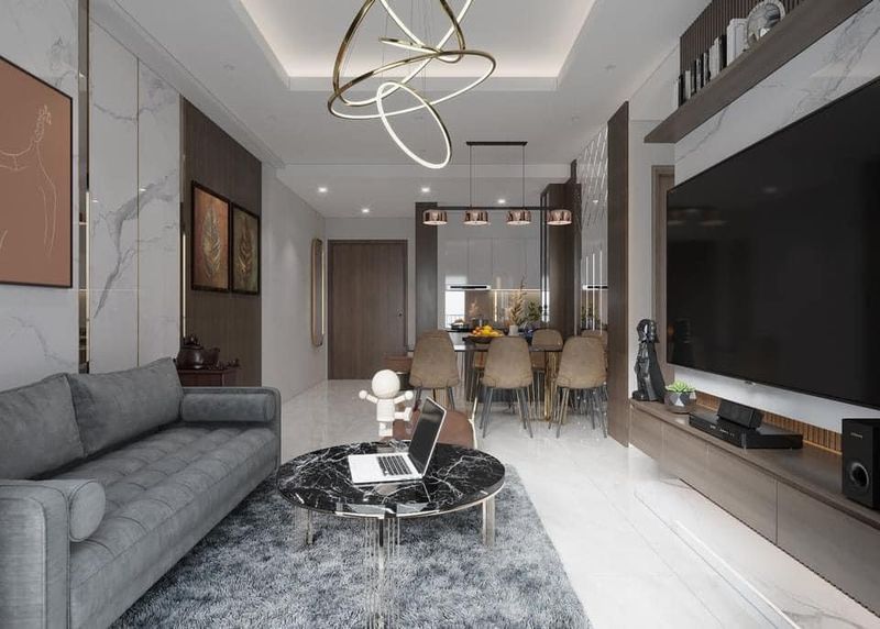 thi công nội thất căn hộ gỗ chất lượng 15 Khu vực phòng khách với nội thất gỗ tự nhiên