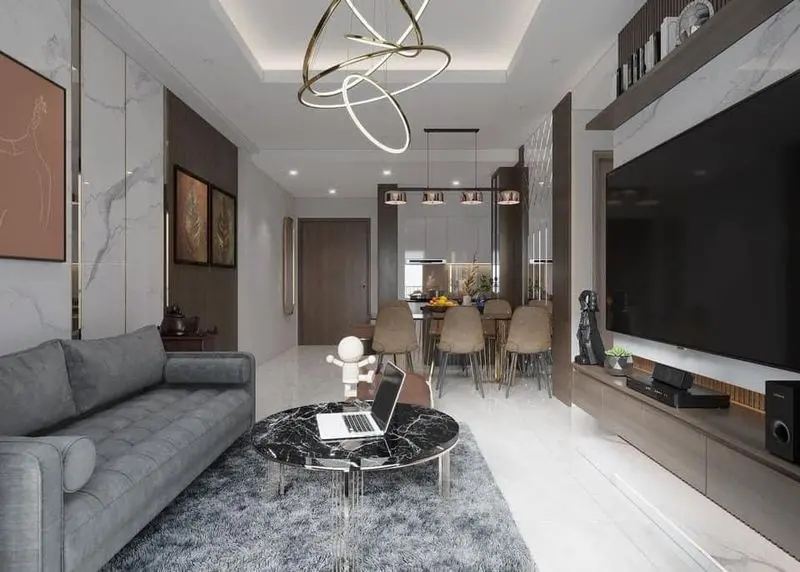 Khu vực phòng khách với nội thất gỗ tự nhiên